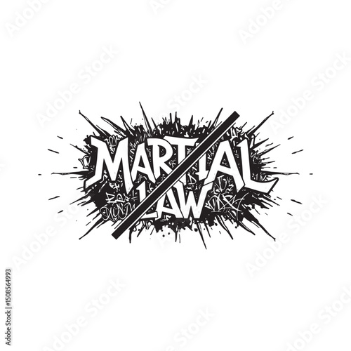Martial Law protest graffiti style black and white vector design