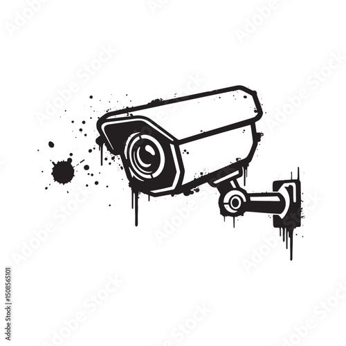 Security Camera Icon with Stencil Dripping Paint Vector Illustra