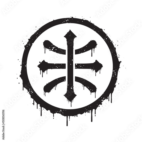 Uranus Glyph Icon with Dripping Paint in Black and White Vector