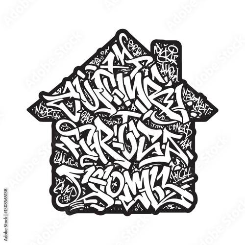 Graffiti Art House Illustration: Bold Black and White Street Sty