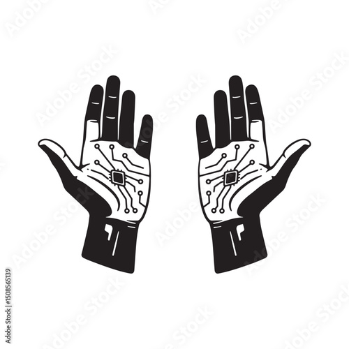 Cyberpunk Vector Hands with Integrated Circuitry for Merchandise