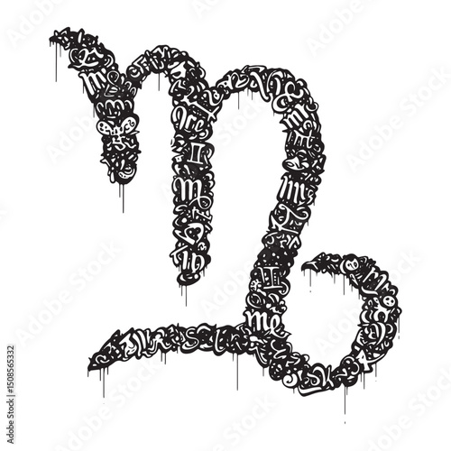 Artistic Zodiac Sign, A Black and White Graffiti Vector Illustra