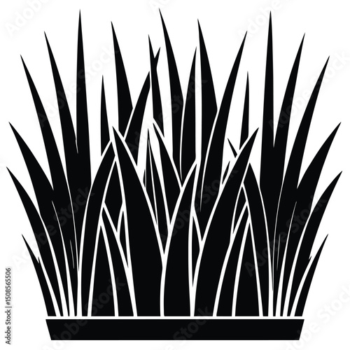 Black and White Silhouette Illustration of Lush Grass in a Pot