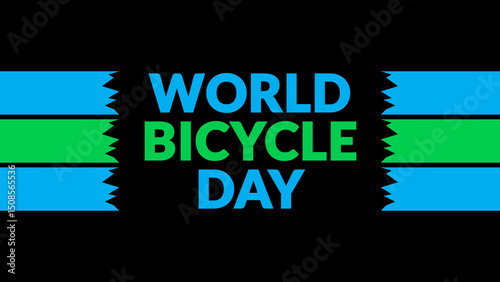 World Bicycle Day text with side lines on a black background. Which is observed every year in June to celebrate World Bicycle Day.
