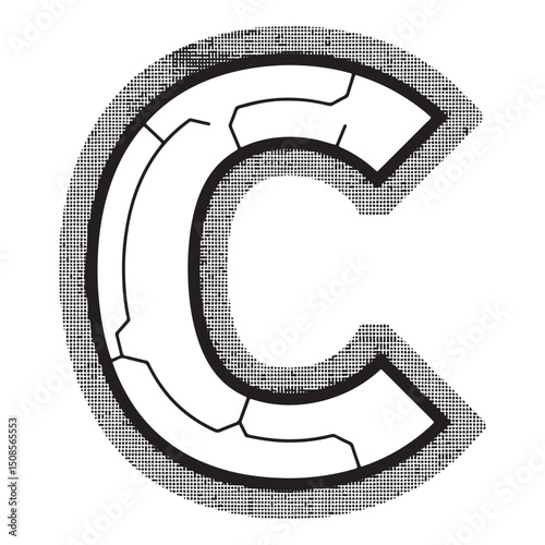 Cyberpunk Complex Number 'C' Icon Vector Illustration for Appare