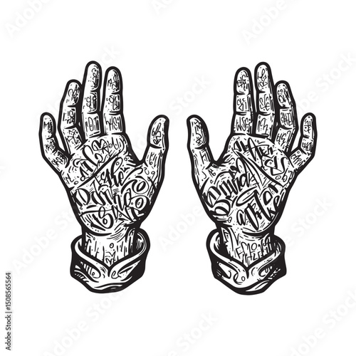 Vector Illustration of Pleading Hands with Graffiti Art Style an