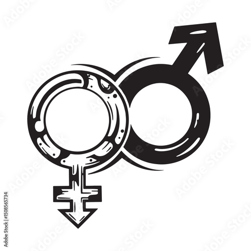 Tribal Gender Icon with Tattoo Style, Merged Symbols in Vector