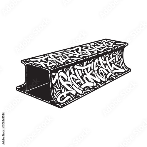 Steel beam icon with graffiti tags in black and white vector sty