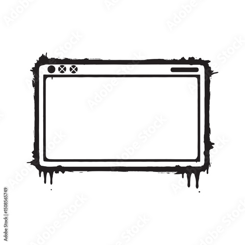 Graffiti Style Web Browser Icon with Paint Drips Black and White