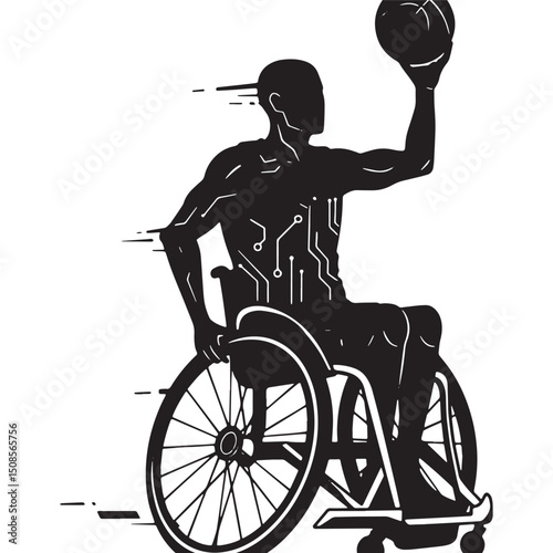 Cyberpunk Wheelchair Basketball Player Vector Illustration for M