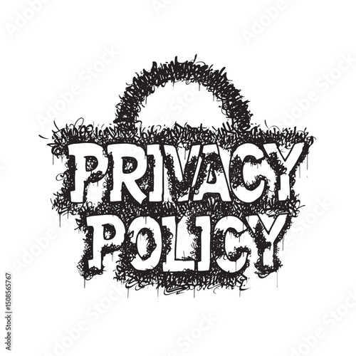 Privacy Policy Icon with Graffiti Tags in Black and White Vector