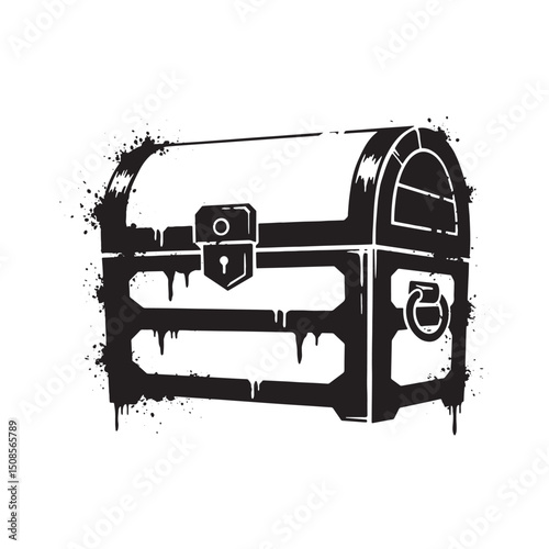 Vintage dripping paint loot chest icon design with black and whi