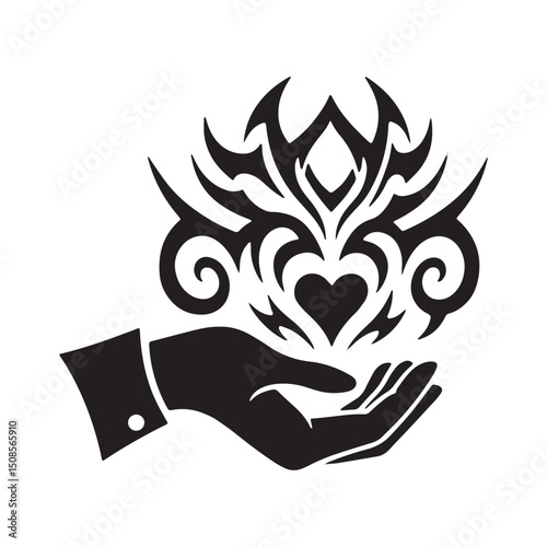 Generosity emblem with tribal tattoo artistry in monochrome vect