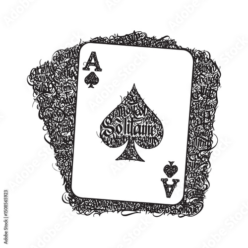 Monochrome Vector Ace of Spades Solitaire Card with Graffiti Tag