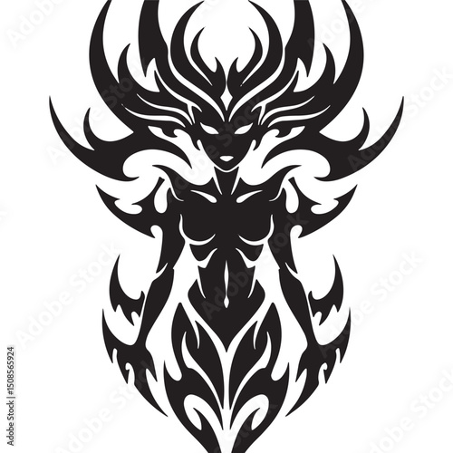 Mystical nymph with tribal tattoo design, perfect for apparel pr