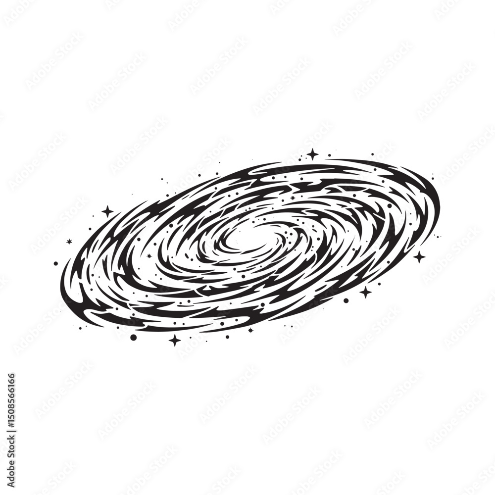 Stylized Milky Way Galaxy Illustration with Tribal Tattoo Elemen