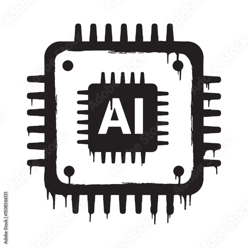 Artificial Intelligence Brain Chip Stencil Dripping Paint Vector