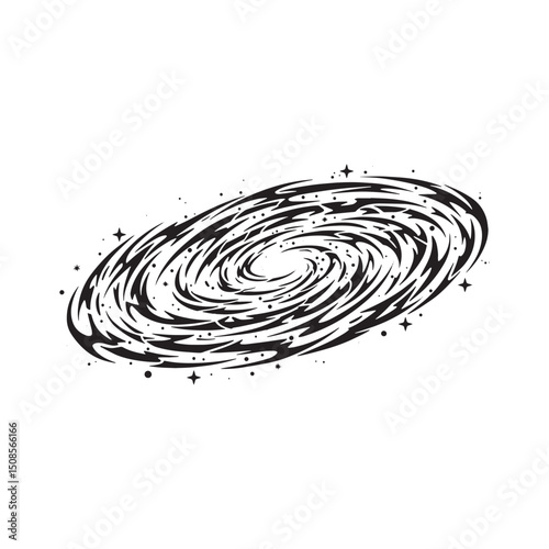 Stylized Milky Way Galaxy Illustration with Tribal Tattoo Elemen