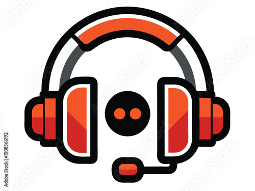 Stylized Orange Headset with Microphone and Two Eyes Icon Illustration