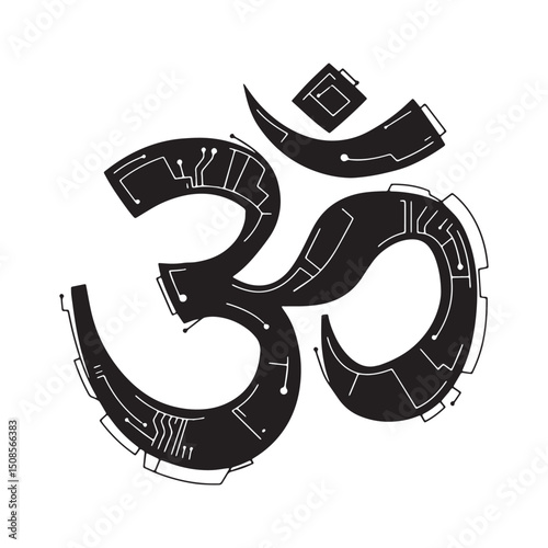 Cyberpunk Om Aum, Futuristic spiritual symbol for apparel design