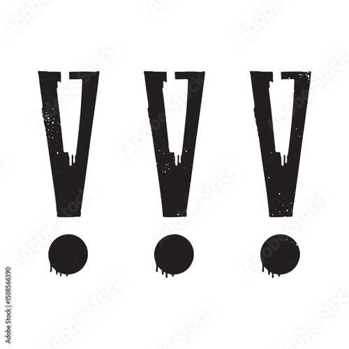 Triple exclamation marks with dripping paint stencil effect desi