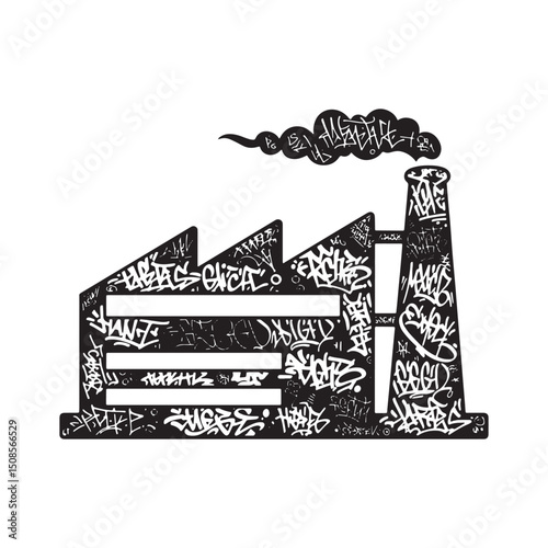 Abstract Industrial Facility Icon Adorned with Urban Graffiti Ar
