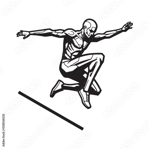 Cyberpunk Long Jump Athlete Vector Illustration for Merchandise
