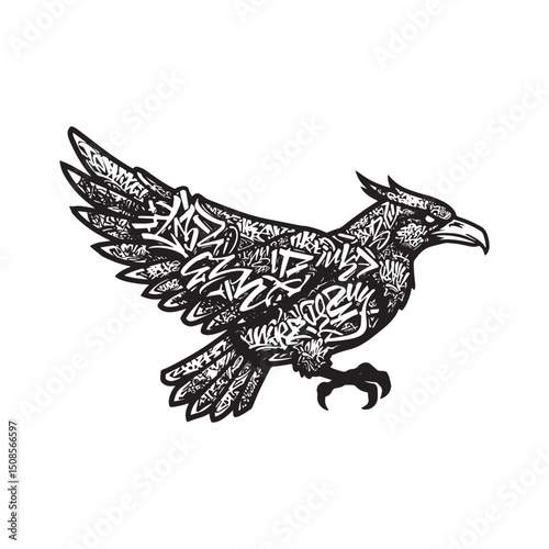 Thunderbird Icon with Graffiti Tags Black and White Vector Desig