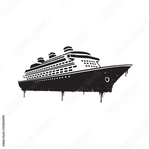 Cruise Ship Icon with Stencil Paint Drip Effect for Apparel Prin