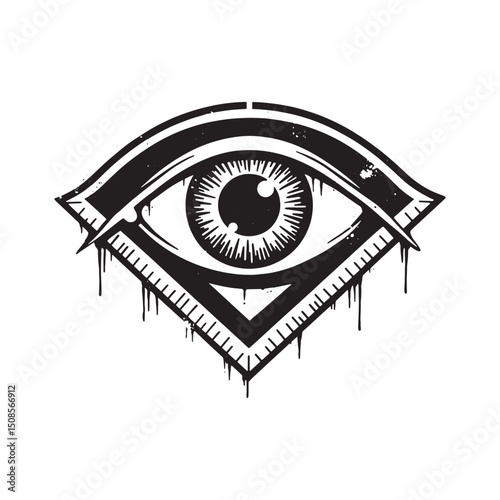Stencil Style Freemason's Eye Vector Graphic for Apparel Printin