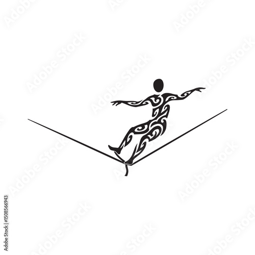 Slacklining Tribal Silhouette, Vector Graphic for Apparel and Me