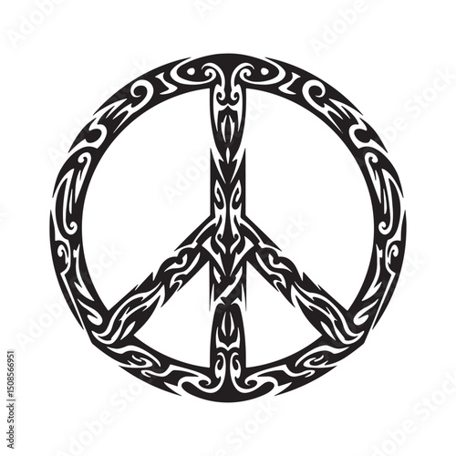 Tribal Tattoo Style Peace Sign Vector Icon for Apparel and Merch