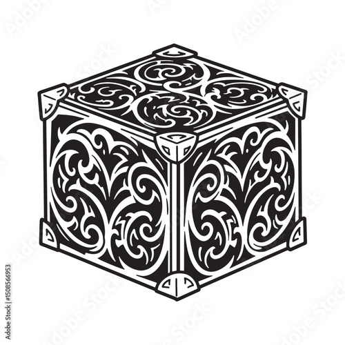 Intricate Tribal Tattoo Style Loot Box Icon Vector Illustration