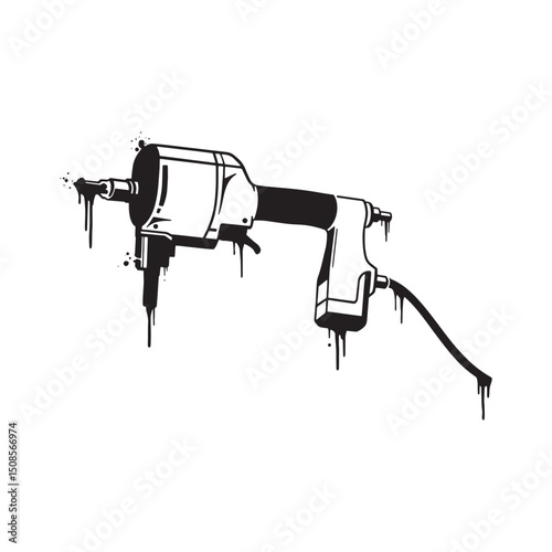 Striking Nail Gun Vector Art with Paint Drips, Ideal for Merchan
