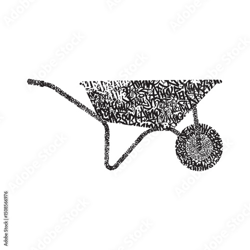 Stylized Wheelbarrow Icon Filled with Graffiti Tags for Apparel