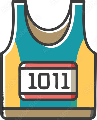 Running singlet with race number graphic illustration for sports and fitness