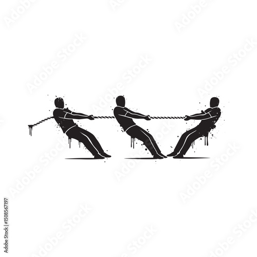 Dynamic Tug of War Icon with Dripping Paint Stencil Vector Illus