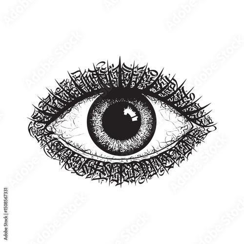 Mystic Eye Illustration with Calligraphic Eyelashes and Urban Gr