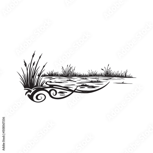 Elegant black and white tribal wetland vector illustration for a