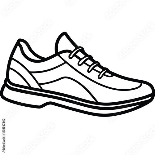Outline illustration of a running shoe with laces and thick sole