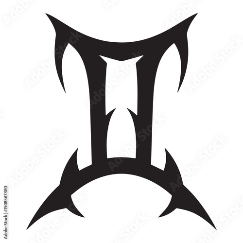 Gemini Zodiac Sign Ascendant Rising Si Icon with Tribal Tattoo S