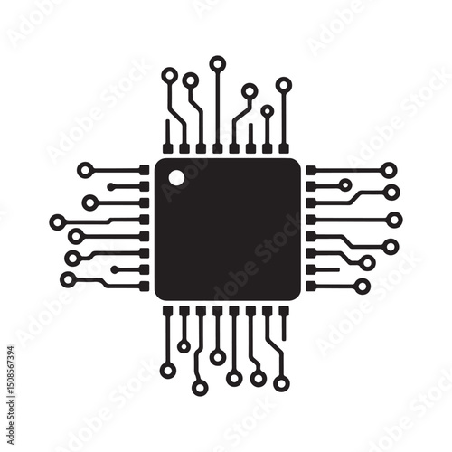 Monochrome Integrated Circuit Cyberpunk Style Vector Illustratio