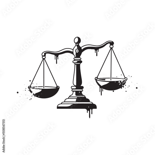 Striking Monochrome Libra Zodiac Sign Illustration with Dripping