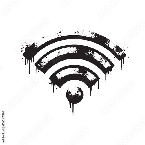 Distressed Wi-Fi Symbol with Dripping Paint Effect for Modern De