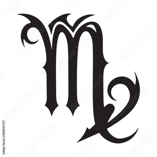 Virgo Zodiac Sign Tribal Tattoo Style Black and White Vector Ico