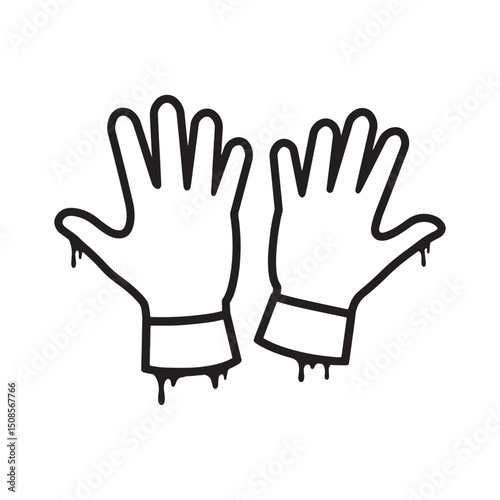 Protective Gloves Icon with Paint Drips in Black and White Vecto
