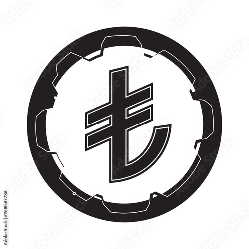 Cyberpunk Turkish Lira Icon Black and White Vector Merchandise A