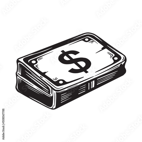 Stylized Dollar Bills with Tribal Tattoo, Black and White Vector