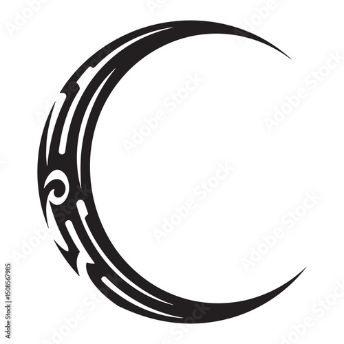 Stylized new moon phase with tribal tattoo design for apparel pr