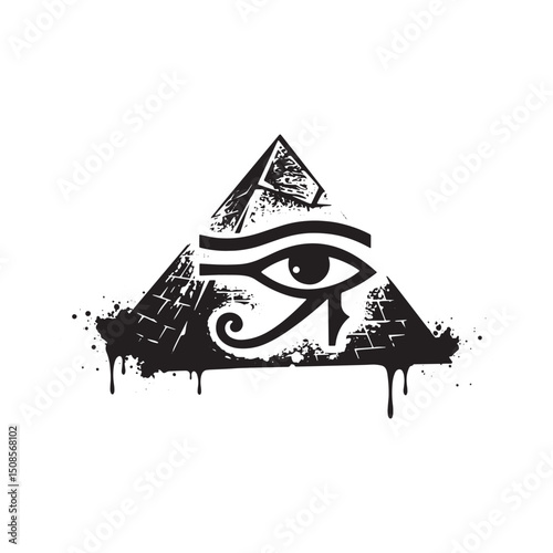 Distressed pyramid eye icon with dripping paint for merchandise